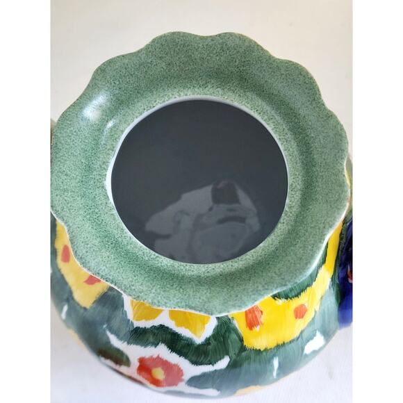 TEAPOT/ANTHROPOLOGY-Blackbird-Green-Yellow-"Tie Dye" Design-Hand Painted-4 cups - Picture 7 of 14